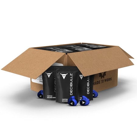 Decibullz Blue Custom Molded Earplugs in slimmed down packaging. 31 NRR, Simple DIY Process PLG1-BLU-BULK-25